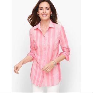 🪷Talbots🪷 Classic Cotton Shirt — Breezy Stripes in Geranium Pink/White
